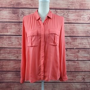 Ambiance Apparel Coral Button Down Blouse Top